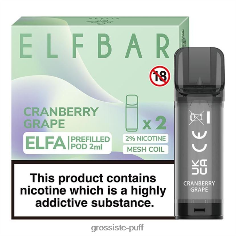 ELFBAR Elfa Pre-Filled Pod - 2ml - 20mg (2 Pack) Cranberry Grape 0FPL40334